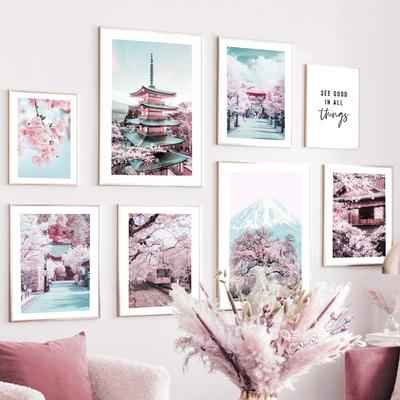 Mount Fuji Pink Sakura Japanese Landscape Wall Art Canvas Painting Nordic Posters And Prints Wall Pictures For Living Room Decor