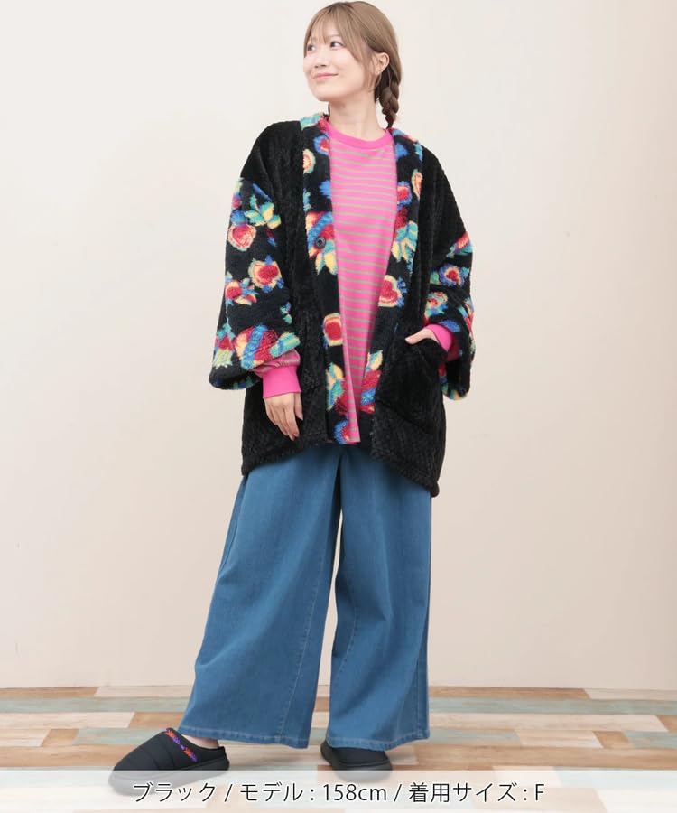 Titicaca Siesta Hanten Women's Long Sleeve Overcoat with Boa, Warm, Free Size, Black, ZOWCB2304