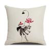 Chinese Style Series Ink Flower and Grass Print Pillow Linen Print New Chinese Style Home Sofa Pillow Living Room Bedroom