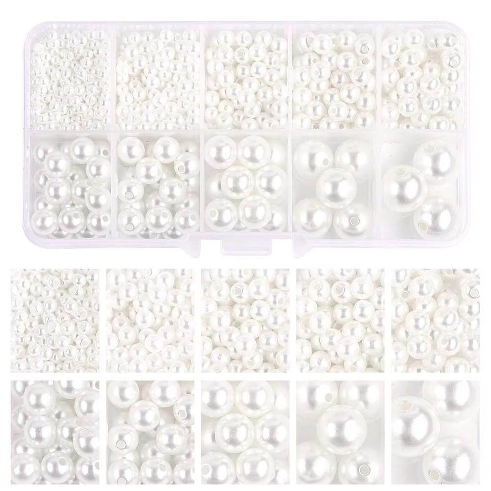 800pcs 3-14mm ABS Pearl Beads White Imitation Pearl Beads Acrylic Mixed Pearl Beads  Sew Craft