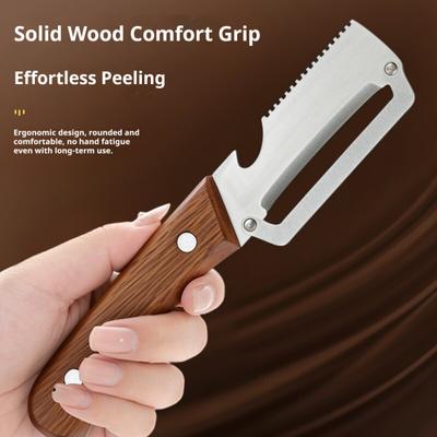 Vegetable Peeler with Wood Handle Stainless Steel Bottle Opener Fruit Potato Peeler for Ginger Herbs Ergonomic Rust-Proof Essential Kitchen Tool