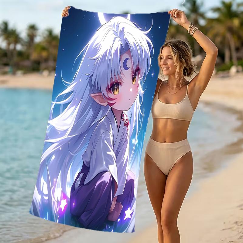 Beach Towel with Inuyasha Pattern - soft,absorbent,machine washable Lightweight&Modern,swimming,Travel Essentials