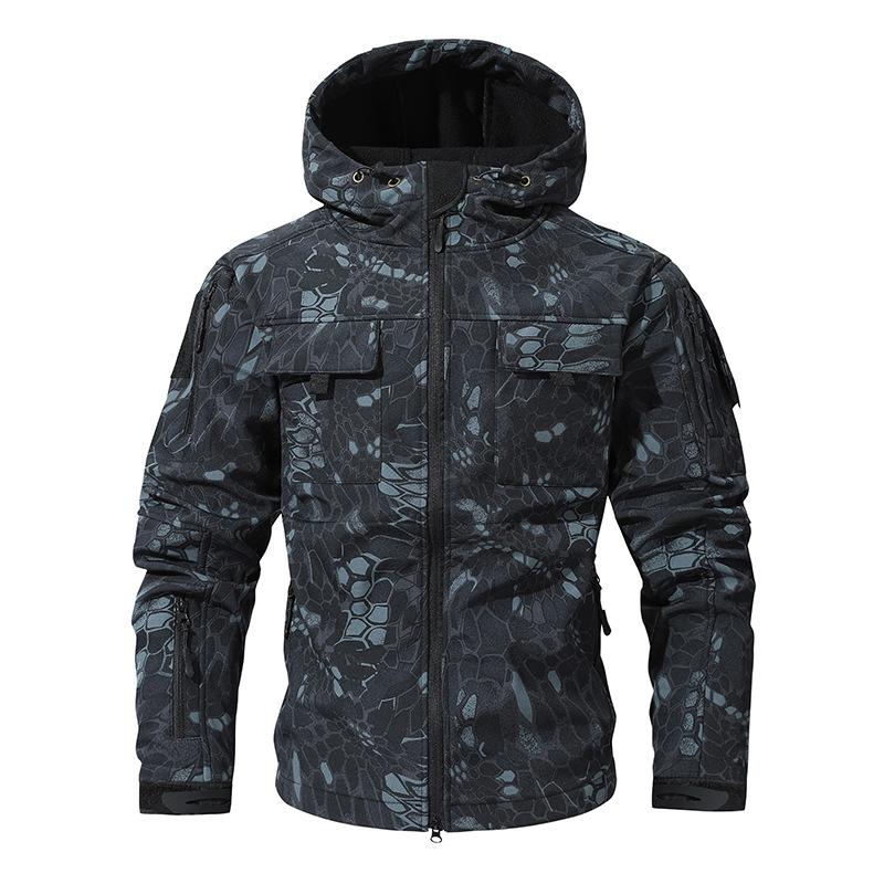 Men's Military Jacket With Hooded Outdoor Waterproof Windbreaker Softshell Bomber Jackets Coat with Multi Pockets Zip Cargo Army Windbreaker for Men