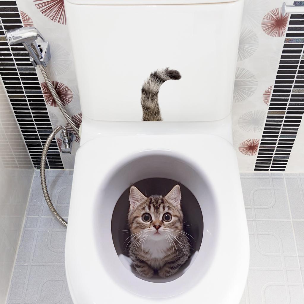 Playful Kitten Toilet Seat Sticker Waterproof Self-Adhesive Removable Decal for Bathroom WC Decoration