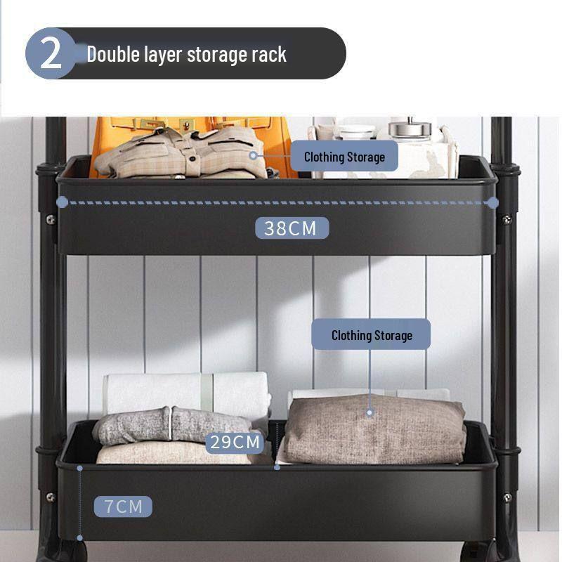 Durable Wheeled Clothes & Hat Rack for Bedrooms/Dorms with Shelves - Thick, Simple Frame, Floor-Standing.