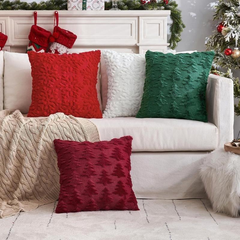 Christmas Celebration Pillow Cover With Invisible Closure Simple Cleaning Sturdy for Living Room Bedroom