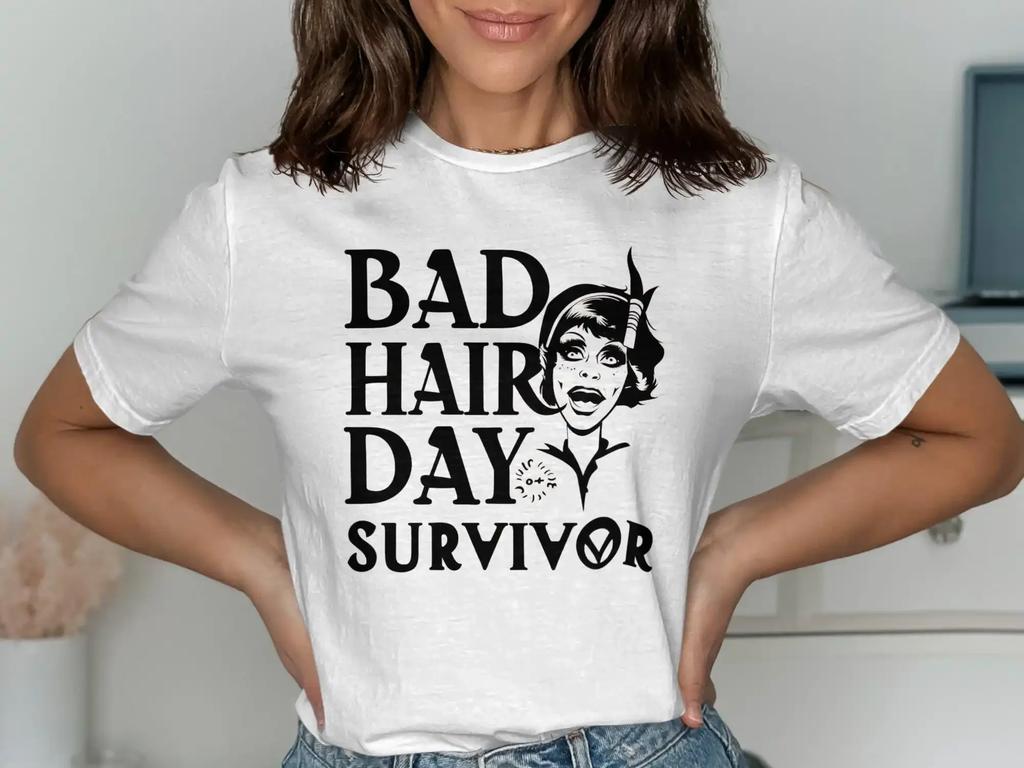 Bad Hair Day Survivor T Shirt Funny Humorous Quirky Retro Unique Idea