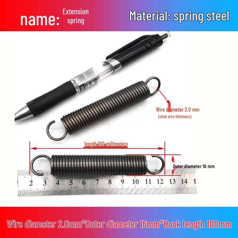 Mola de Tração de Aço Mola Amarela com Gancho para Extensão de Empilhadeira Elétrica, Diâmetro Externo 12-22mm, Arame 2.0mm, Alta Força de Tração