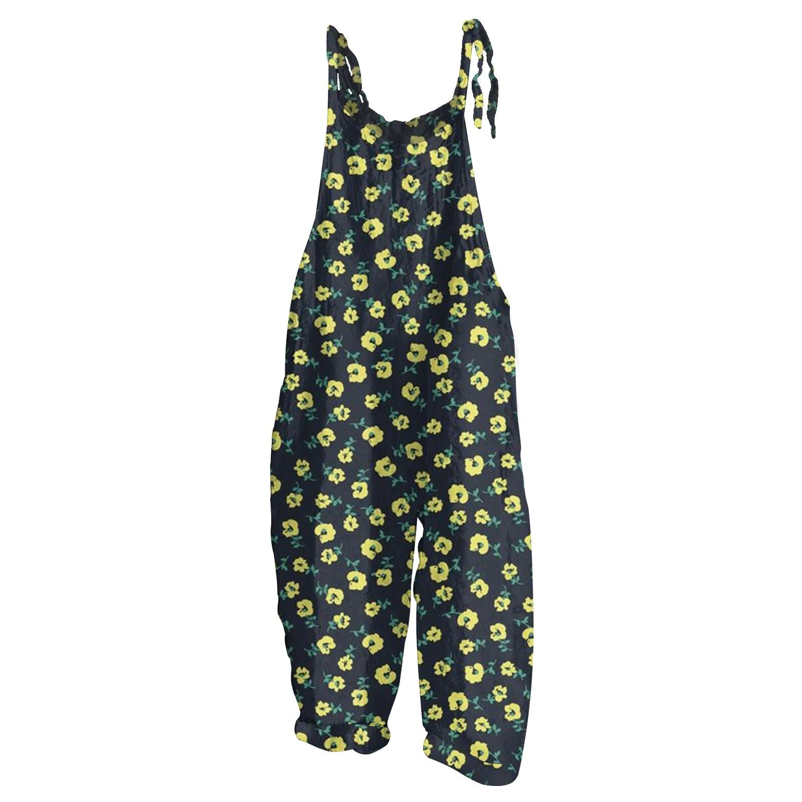 

Женский комбинезон с цветочным принтом, повседневный свободный ретро-бретелька из хлопка и льна XXXXL