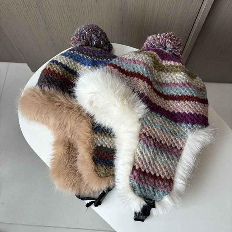 Women S Cute Plush Winter Warm Knit Scarf Retro Colorful Striped Neck Scarf