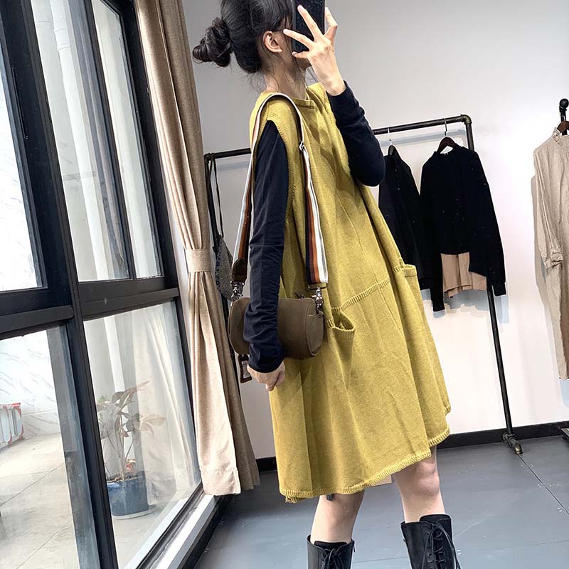 Dress for Woman Cotton Winter Vintage Casual Sleeveless Long Vest Knitted Sleeveless Vest Dresses