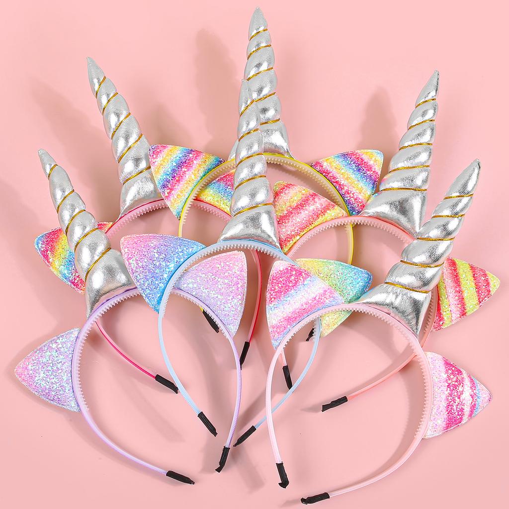Glitter Cat Ears Headbands Birthday Party Decor Rainbow Cat Ears Hairband Unicorn Headband Kids Children Party Favor Headwear