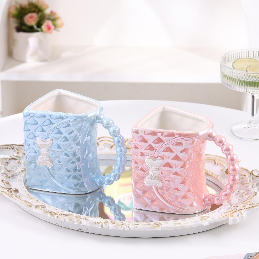 

Креативная перламутровая сумка-кружка с высоким бантом для офиса и девушки, чашка для воды, кофейная чашка для домашнего завтрака 301-400ml