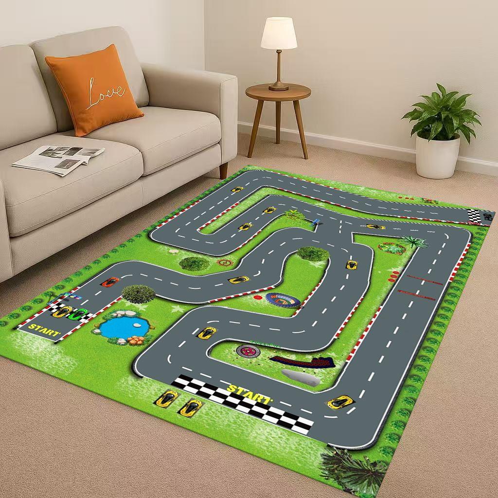 City Street Road Traffic Race Track Child Interaction Game Cartoon Living Room Kid Playroom Non-Slip Area Rug Carpet for Bedroom