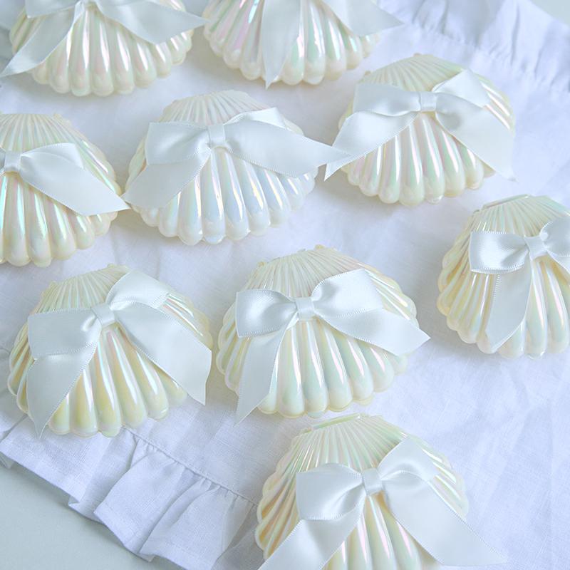 1 stk DIY Perle Sløyfe Skjell Aromaterapi Lys Lang Brennetid Festdekorasjon Håndlagde Lys Valentinsdag Hvit