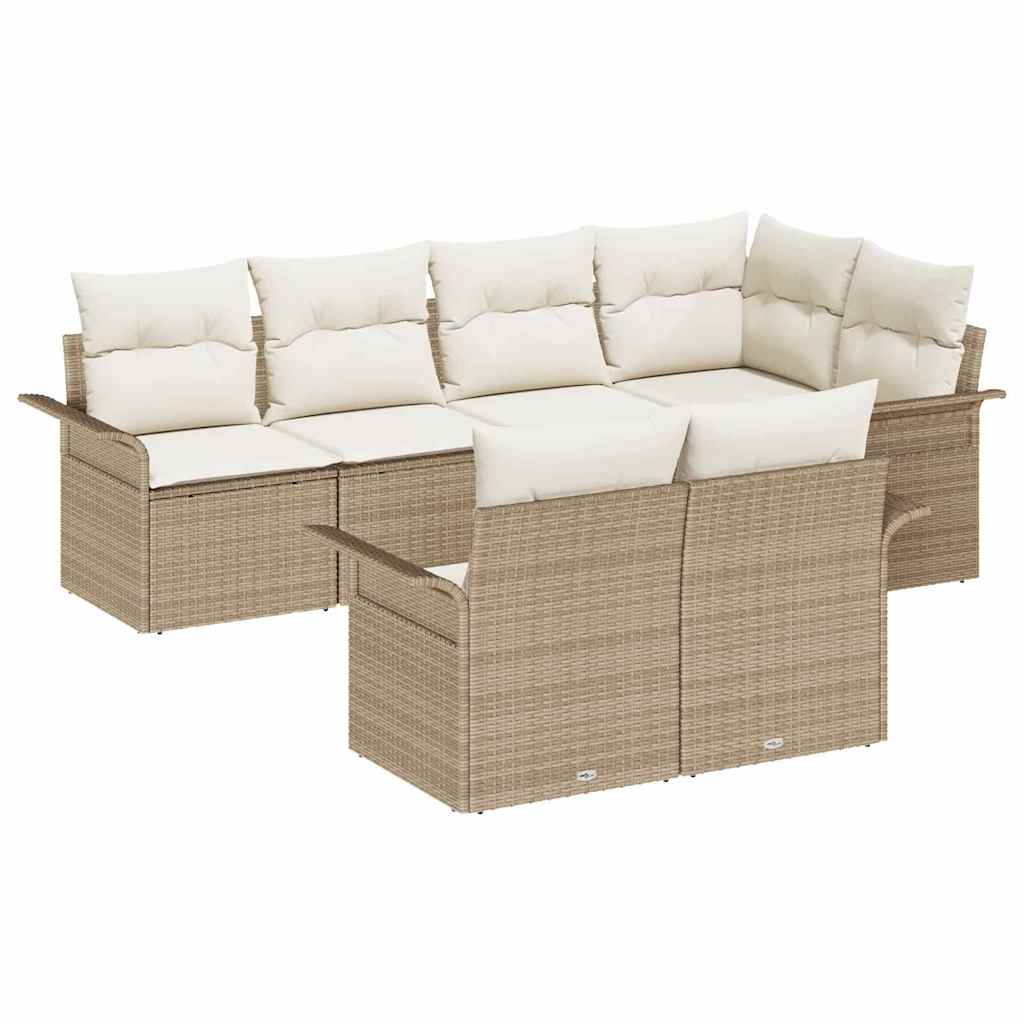 Garden Sofa Set with Cushions 7 Pcs Beige Poly Rattan