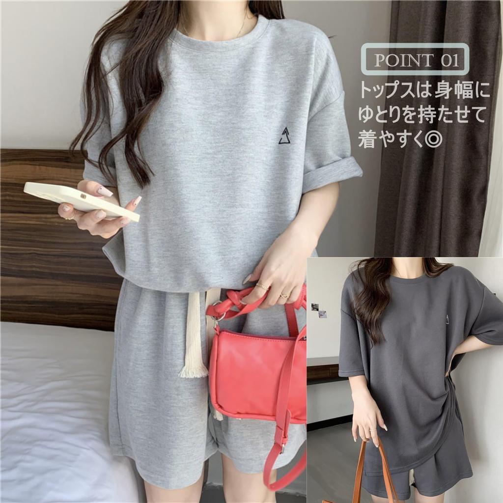 One Mile Sweatshirt and Pants Short Sleeve and Loungewear Size [1/2style] Women's Set, T-Shirt, (Light Gray, M)