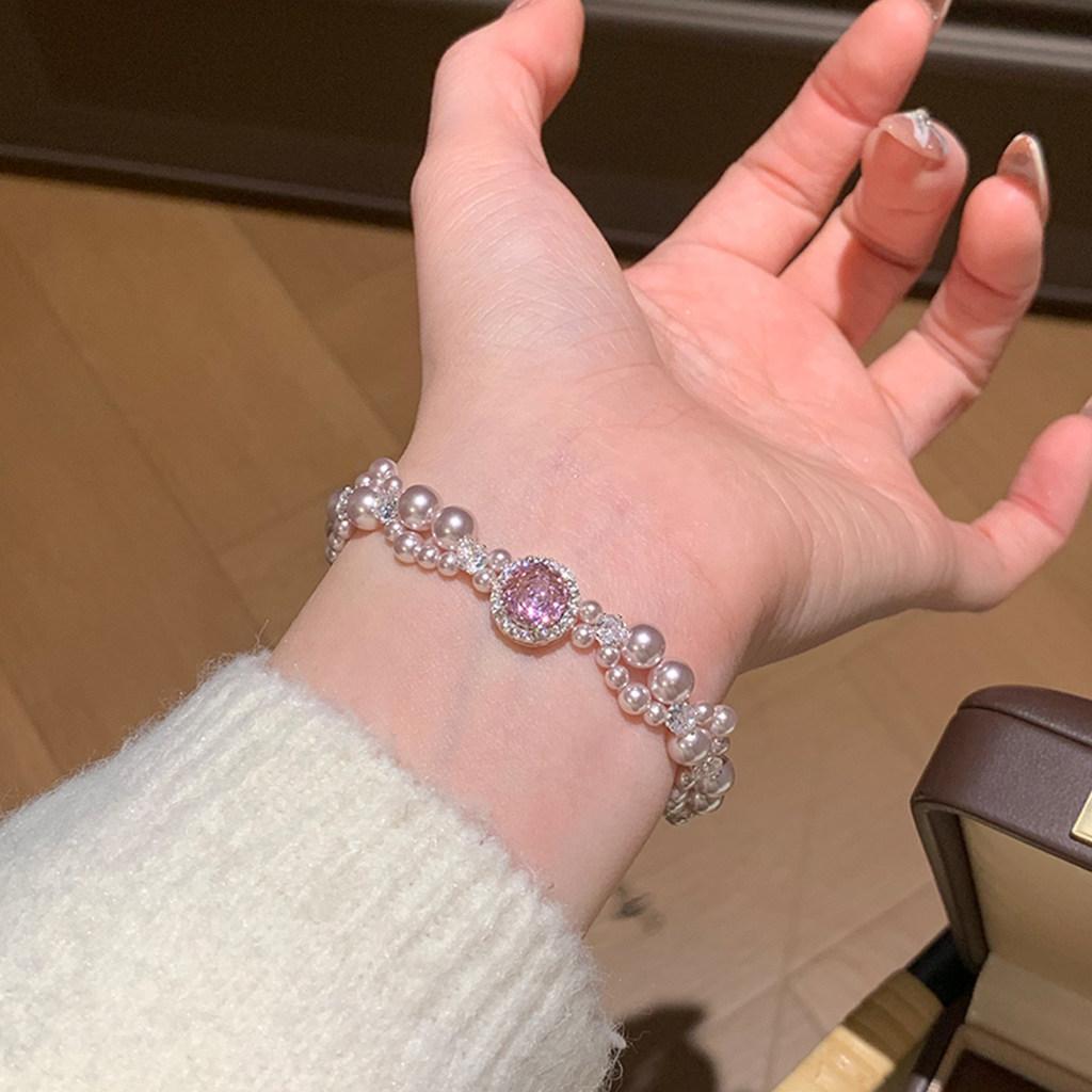 Geometric Layered Pearl Bracelet With Cubic Zirconia For Elegant Women Accessories