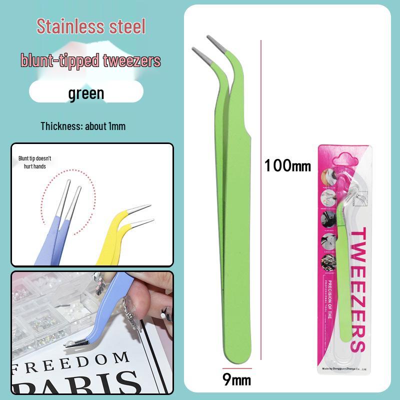 Colorful Stainless Steel Curved Tweezers for False Eyelashes and Planner Clips