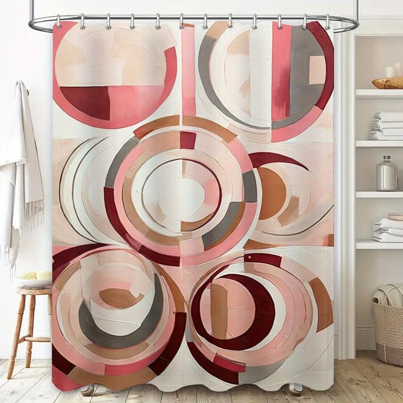 Colorful Abstract Circle Shower Curtain Home Decor Waterproof Bath Rug Set Multicolor 3D Printed Polyester Fabric