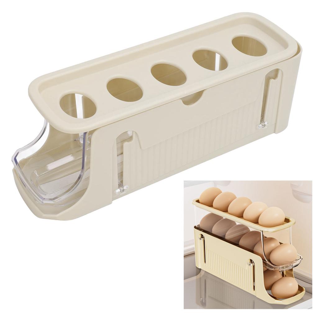 Rolling Egg Dispenser for Refrigerator Space Saving 2 Tier Automatic Egg Storage Container   for Refrigerator Kichen Cabinet