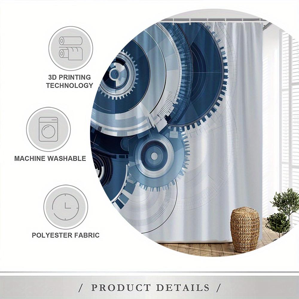 Gears And Cogs Shower Curtain, Complex Circular Pattern, Fade-Resistant Polyester, Machine Washable, Stylish Bath Decor