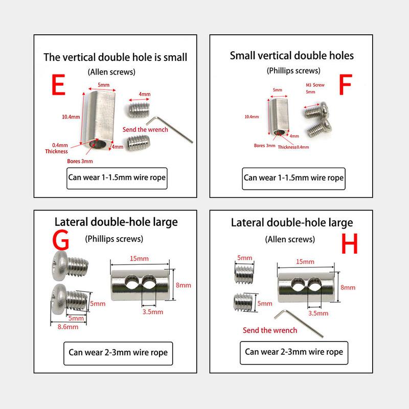 1-4mm Adjustable Steel Wire Rope Buckle Clamp for DIY Lamp Hanging Clamps Telescopic Double Hole Thread Locker Clamps