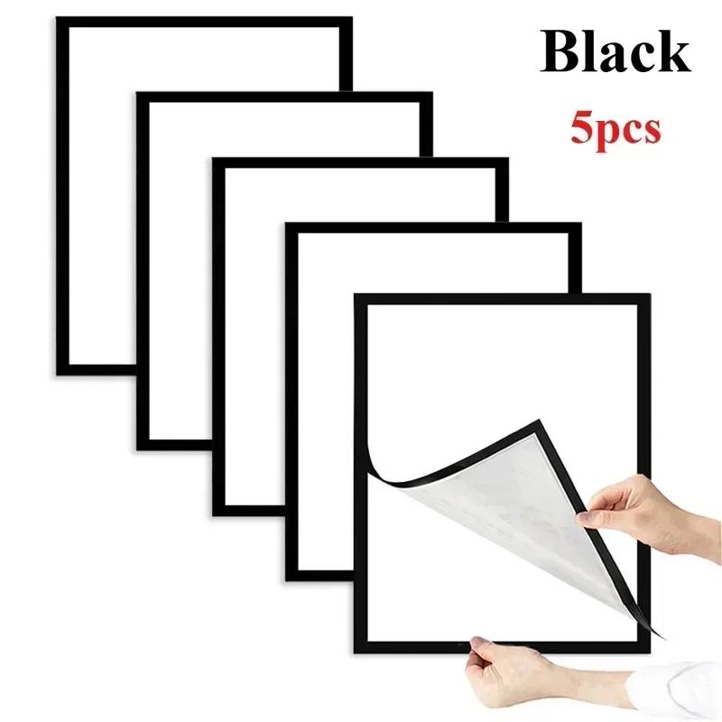 10pcs Rectangular Magnetic Photo Frame A4 Black Self Adhesive No Punch Display Frame Reusable Wall Poster Frame