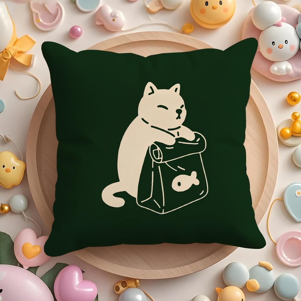 Cat Sketch Cushion Cover Short Plush Double-Sided Printing Home Machine Washable In Warm Winter Pillow Cover