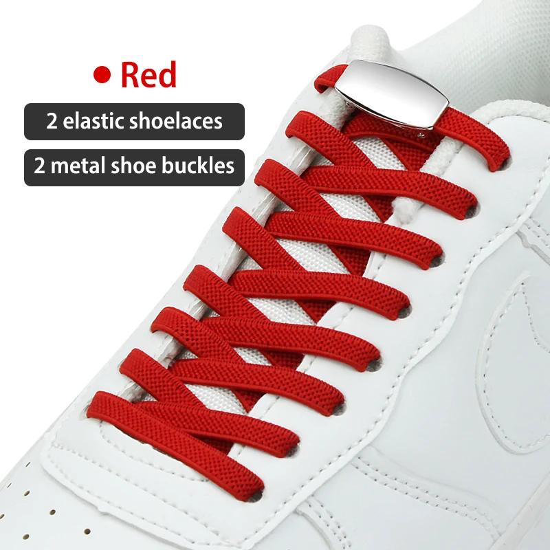 Nieuwe Elastische Schoenveters Zonder Strikken Geweven Platte Schoenveters Voor Kinderen en Volwassen Sneakers Schoenveters Snel Lui Metalen Sluiting Schoenveters