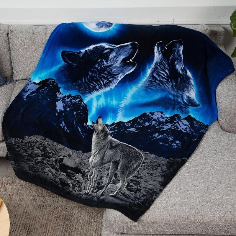 1PC Throw Contemporary Style Digital Printed Howling Wolfs Flannel Blanket for Couch Bed Sofa Comfy Warm blankets Perfect Gifts