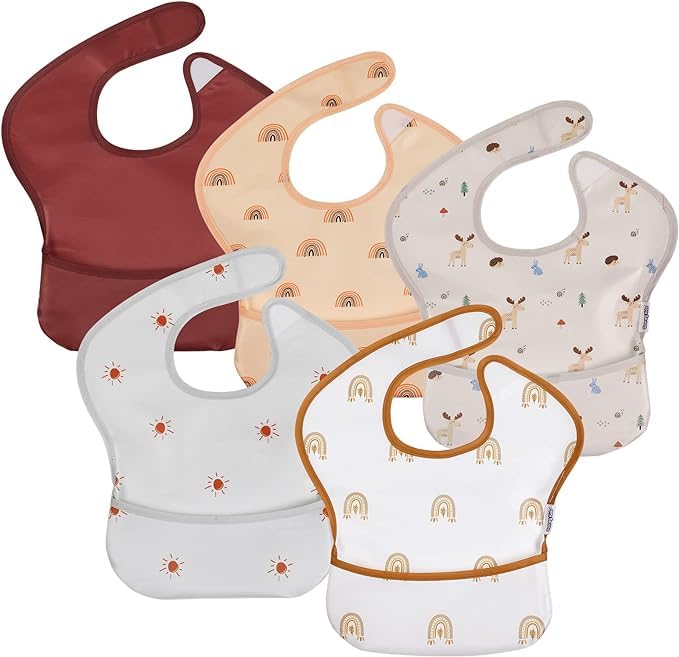 GLLQUEN BABY Meal Apron Set for Baby Food and One Size Fits Machine BPA and Phthalate Perfect for Travel 5-Piece Daycare, Stain-Resistant, All,