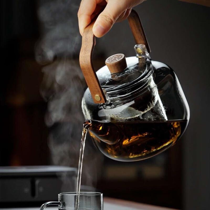 Borosilicate Glass Boiling Teapot with Walnut Handle