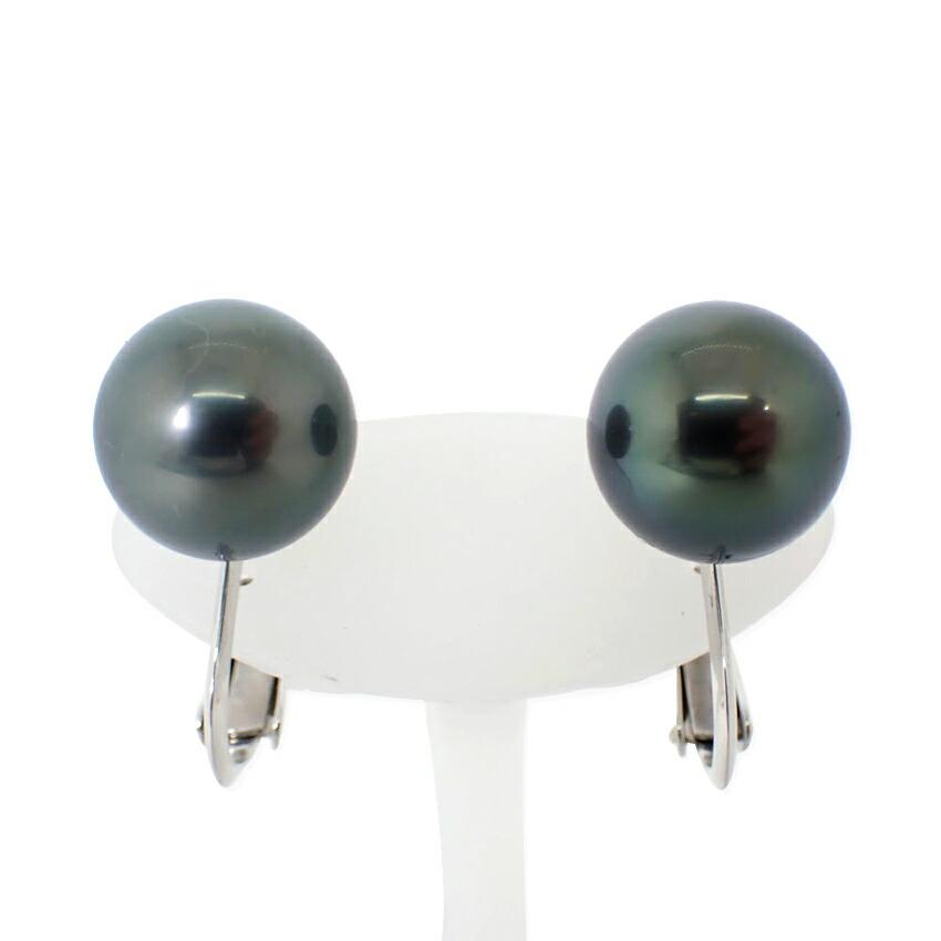 [Used] 14K White Gold South Sea Black Pearl Earrings / J55-46