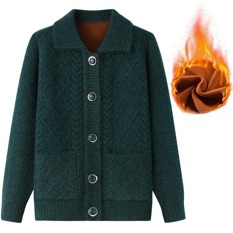 Jachetă de toamnă și iarnă pentru femei, pulover cardigan gros cu rever pentru mamă