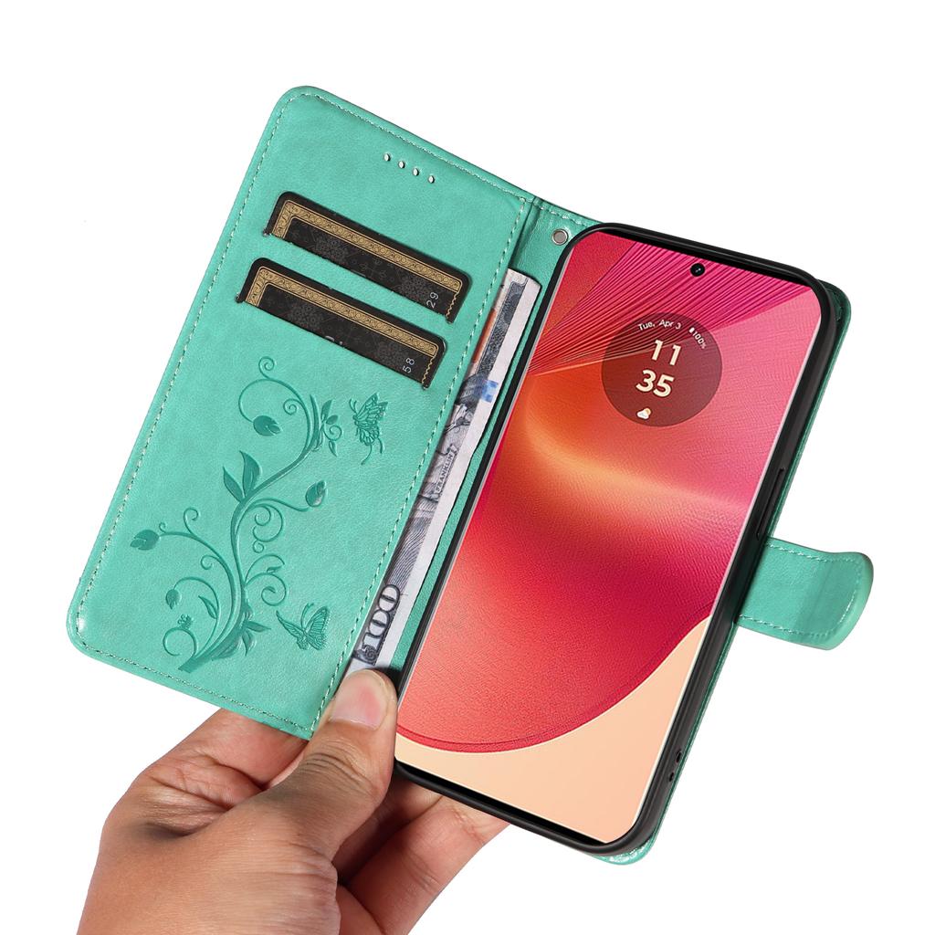For Motorola Edge 50 Fusion 5G PU Leather Cases Flower Pattern Wallet Stand Phone Cover with Strap