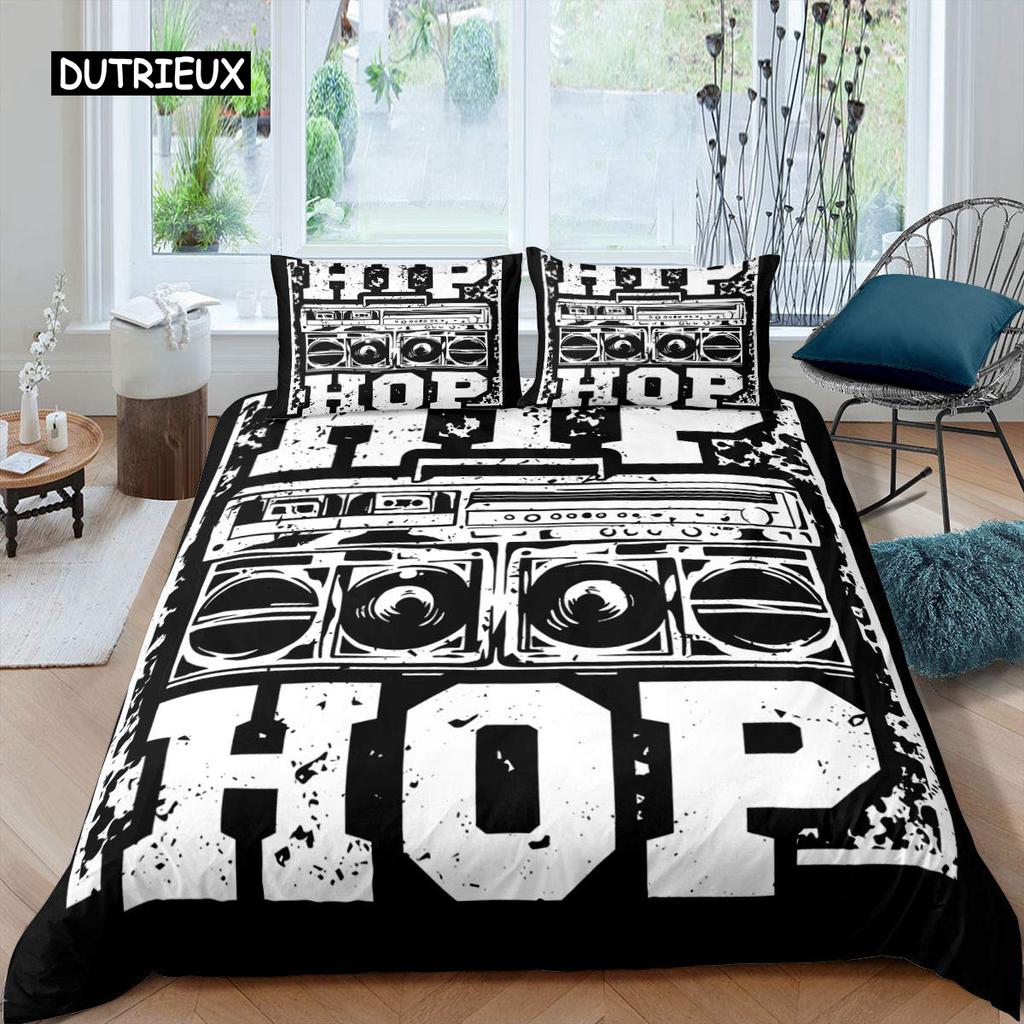 Rock Music Duvet Cover King Jazz Music Bedding Set for Teens Hip Hop Graffiti Comforter Cover Music Notes Polyester Quilt Cover