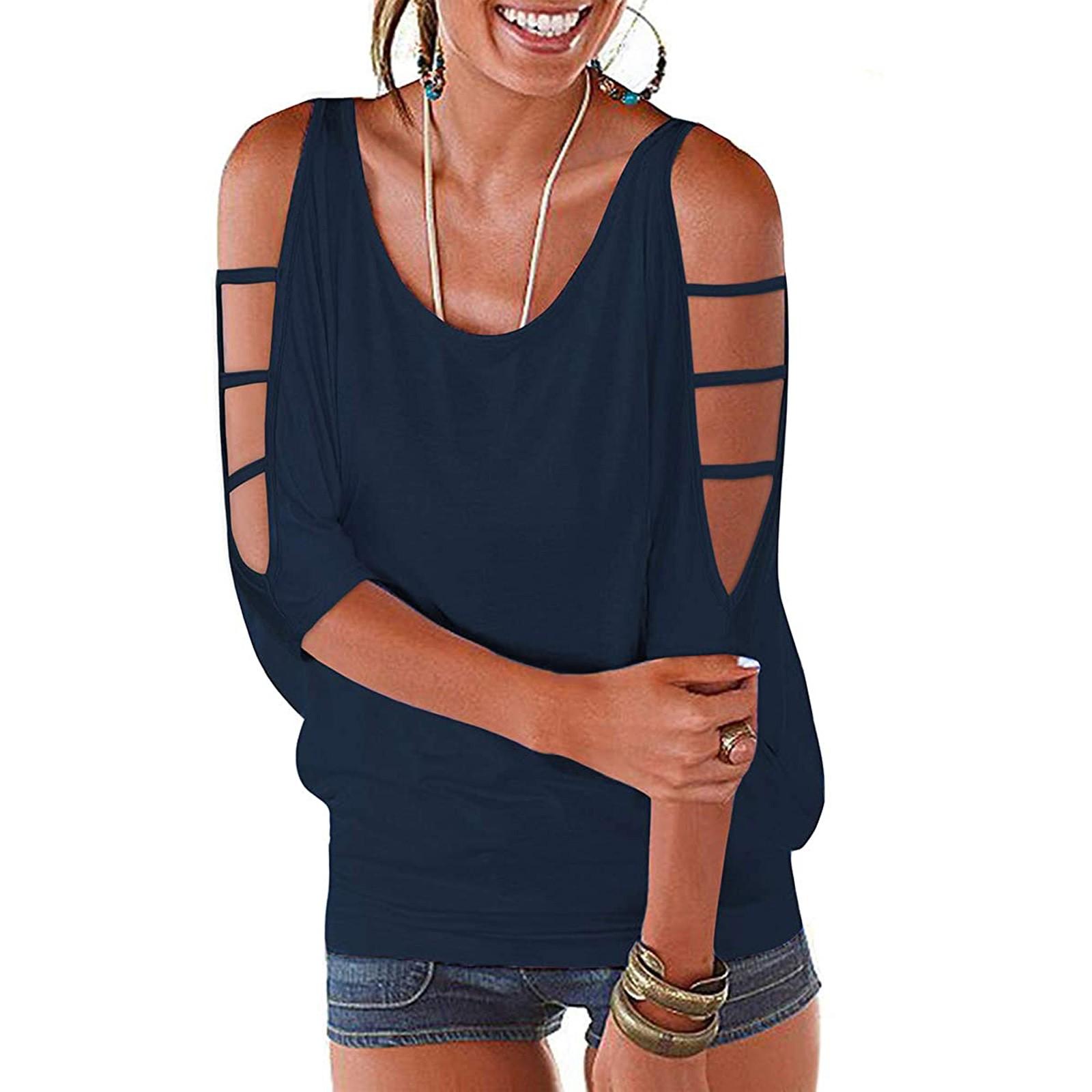 Women s Off-shoulder -quarter Sleeve Casual Sleeve T-shirt XXL тёмно-синий