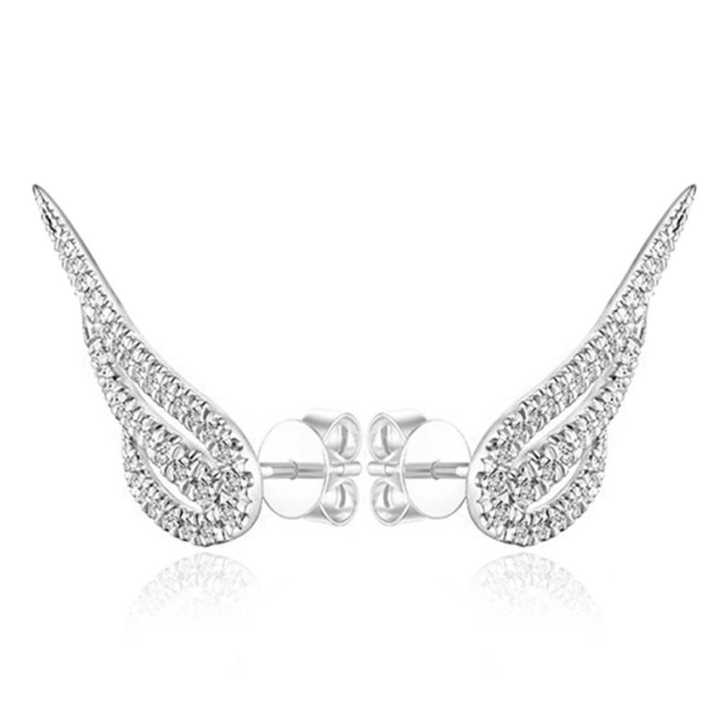 Sparkling Wing Shaped Crawler Earrings for Women Elegant Curved Climber Stud Earrings Fashion Daily Party Jewelry