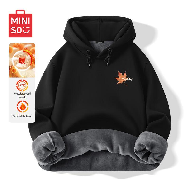MINISO Men s Plush-Lined Hooded Sweatshirt with Maple Leaf Logo 2XL