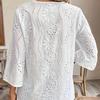 Women's Eyelet Embroidery 3/4 Sleeve Summer Notched Neck Boho Blouse Top