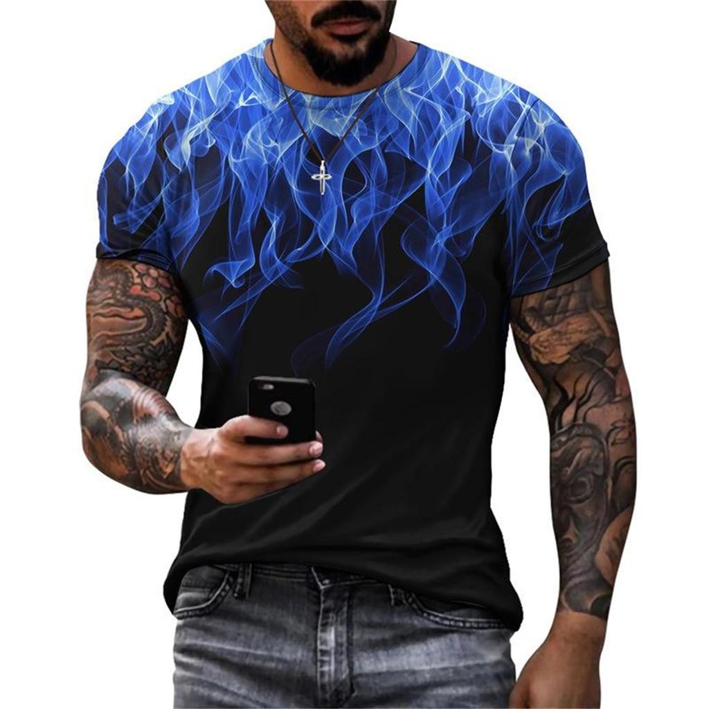 European and American T-shirt Men's Street Flame Gradient Printing T-shirt Summer Sports Short-sleeved T-shirt