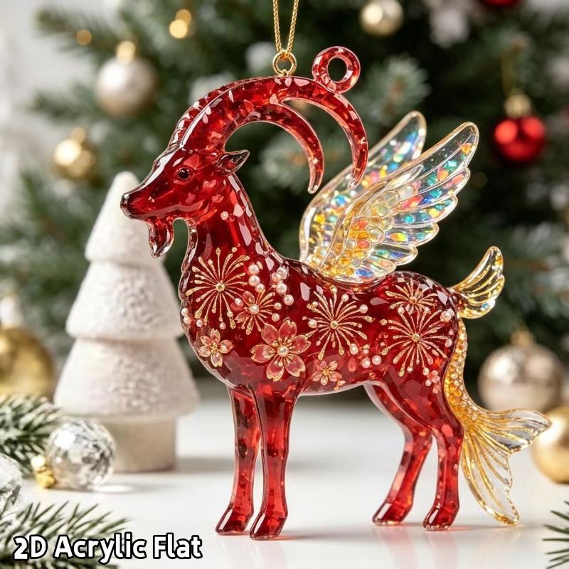 Ornament Agățat Capră Strălucitoare Model Plat Acrilic 2D Pandantiv Animal Farmec Oglindă Retrovizoare Mașină Ornament Brad de Crăciun