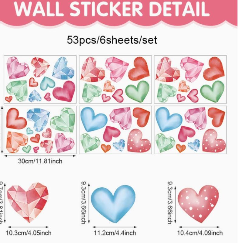 Heart Love Glass Window Stickers 3D Valentine's Day Scene Decoration Background Glass Static Wall Stickers Creating Holiday