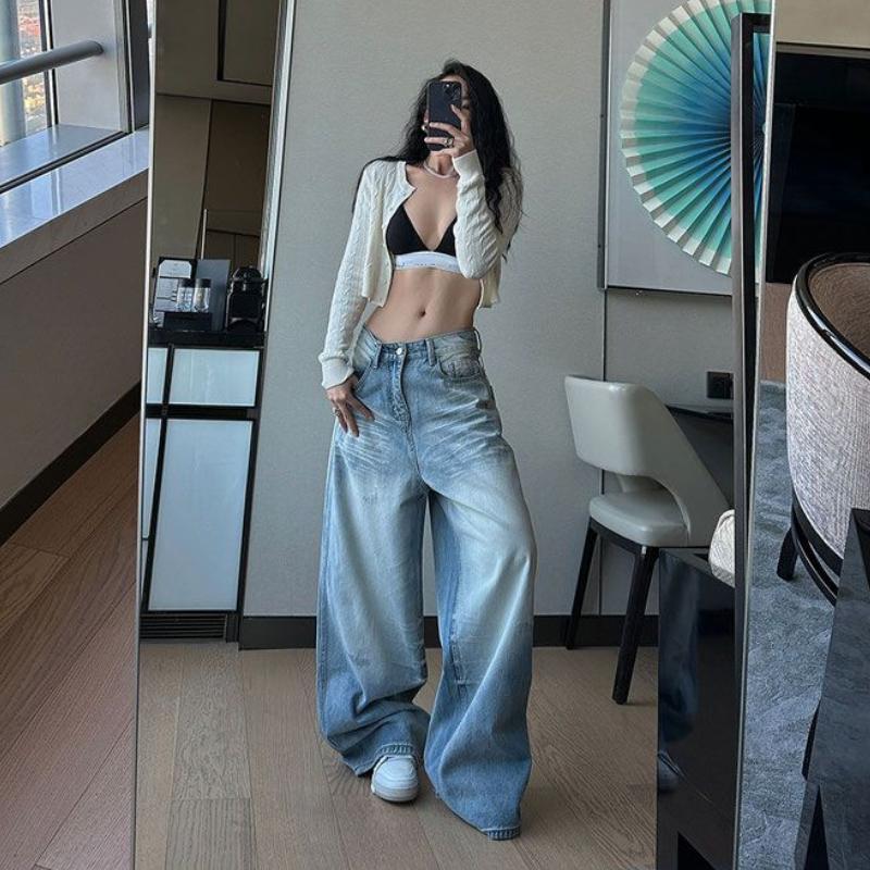 90s Modré High Street Ležérní Volné Kalhoty Dámské Harajuku Oversize Y2k Široké Kalhoty Dámské 2000s Módní Design Volné Kalhoty