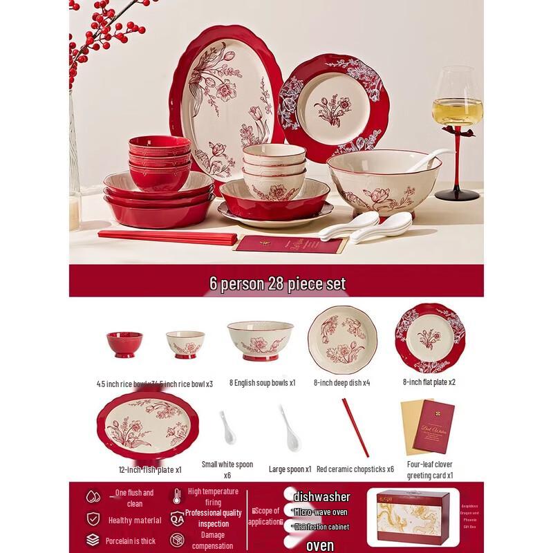 28-Piece Underglaze Ceramic Dinnerware Set