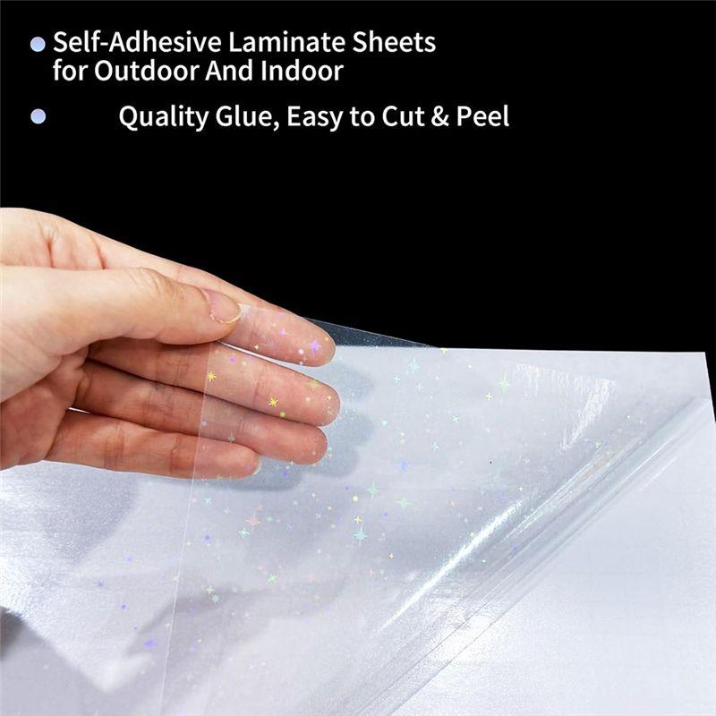 M-Modern-36 Sheets Holographic Sticker Paper,Holographic Laminate Sheets,Clear Vinyl Sticker Sheets,11.7 X 8.3 Inches(Star)