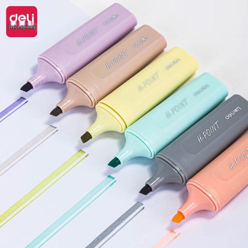 Deli S616 6-Color Soft Mist Fluorescent Marker Pen Set, 3 Boxes