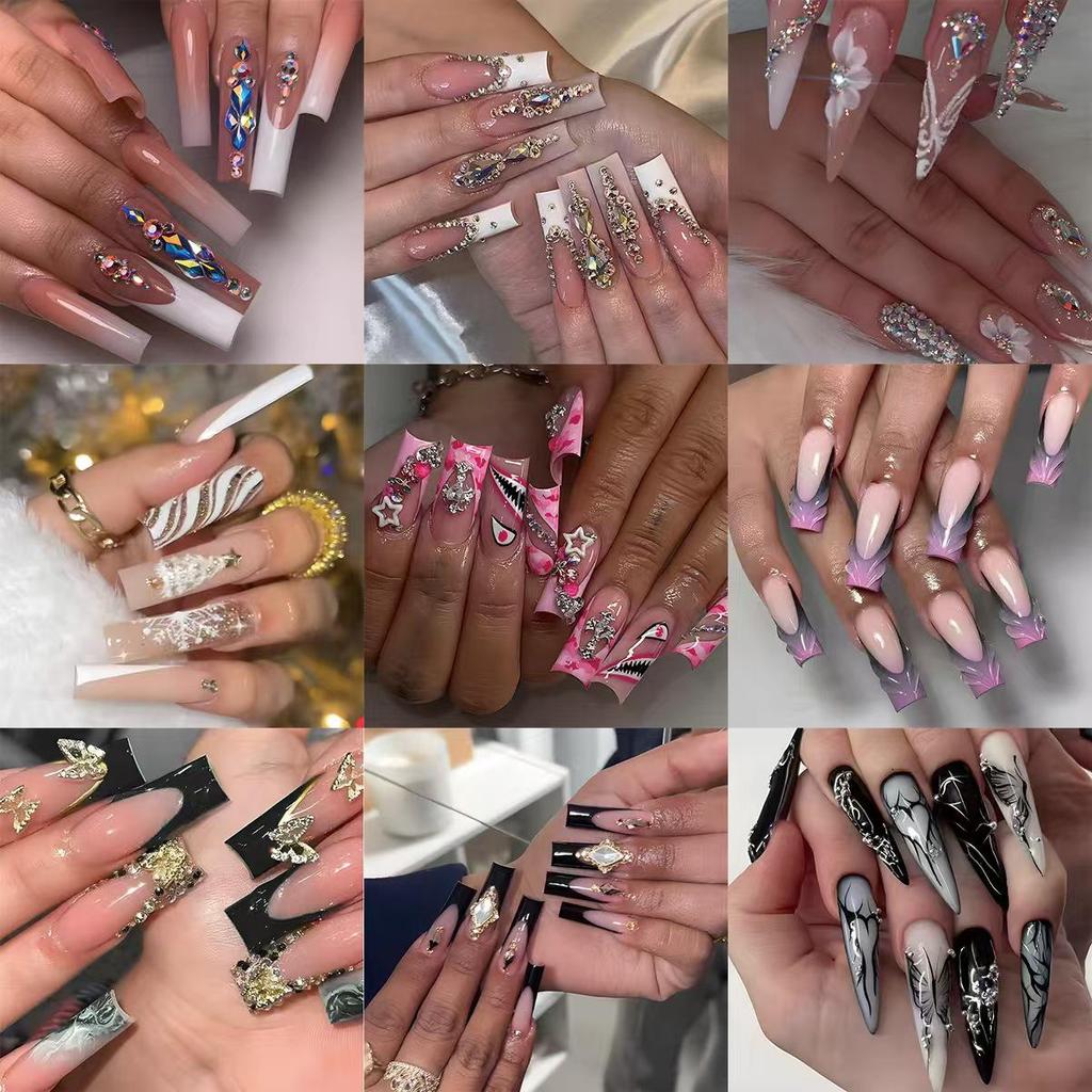 O8 Long Nail Art Tips - European & American High-End Wearable Summer Stickers