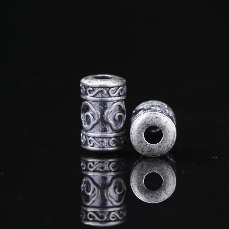 Antique-Finish Vajra Scepter Beads: Color-Preserving Silver Six-Syllable Mantra Spacer for DIY Tibetan Bracelets